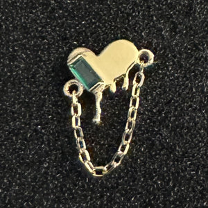 Melting Heart w/Chain & Emerald Zirconia Baguette Yellow Gold Threadless End (Sun Piercer)