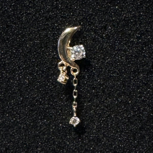 Moon CZ Chain Dangle Yellow Gold Threadless End (Sun Piercer)