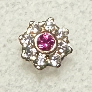 Dianthus 16g 18k Yellow Gold Pink CZ Threaded End (DNA)