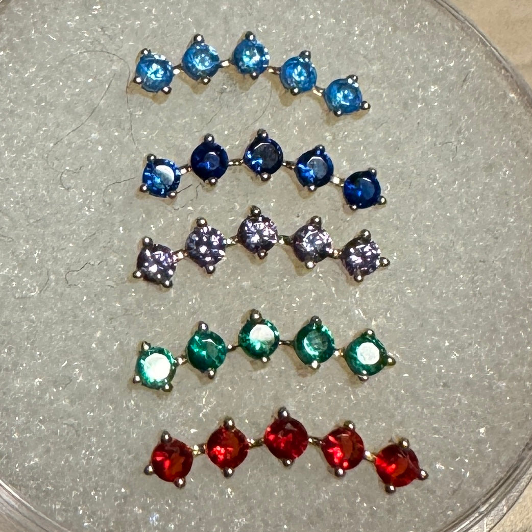 Curved 5 Gem Cluster Yellow Gold Threadless End (Sun Piercer)