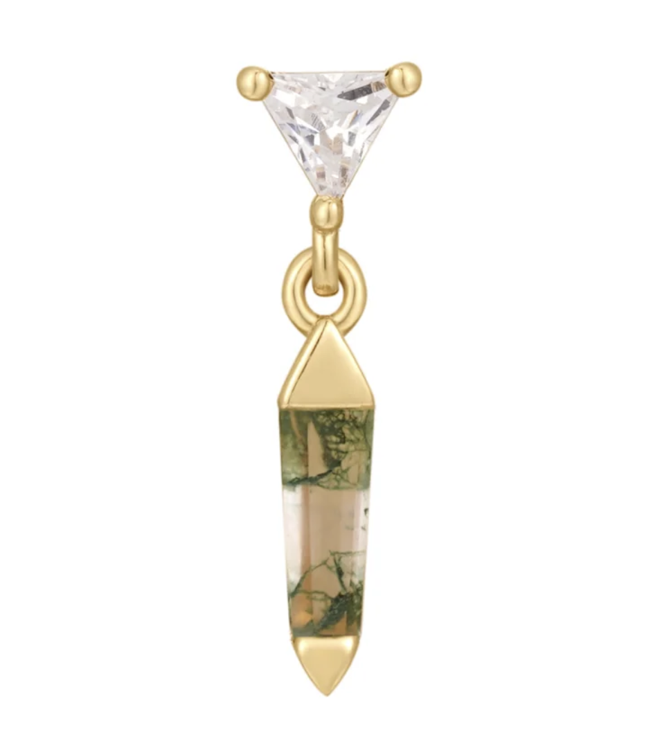 Savvy Moss Agate CZ Yellow Gold Threadless End (Buddha)