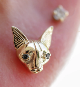 Sphynx Cat White Gold Citrine Threadless End (NorVoch)