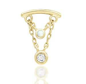 Amelda Yellow Gold White Opal CZ Chain Threadless End (Junipurr)