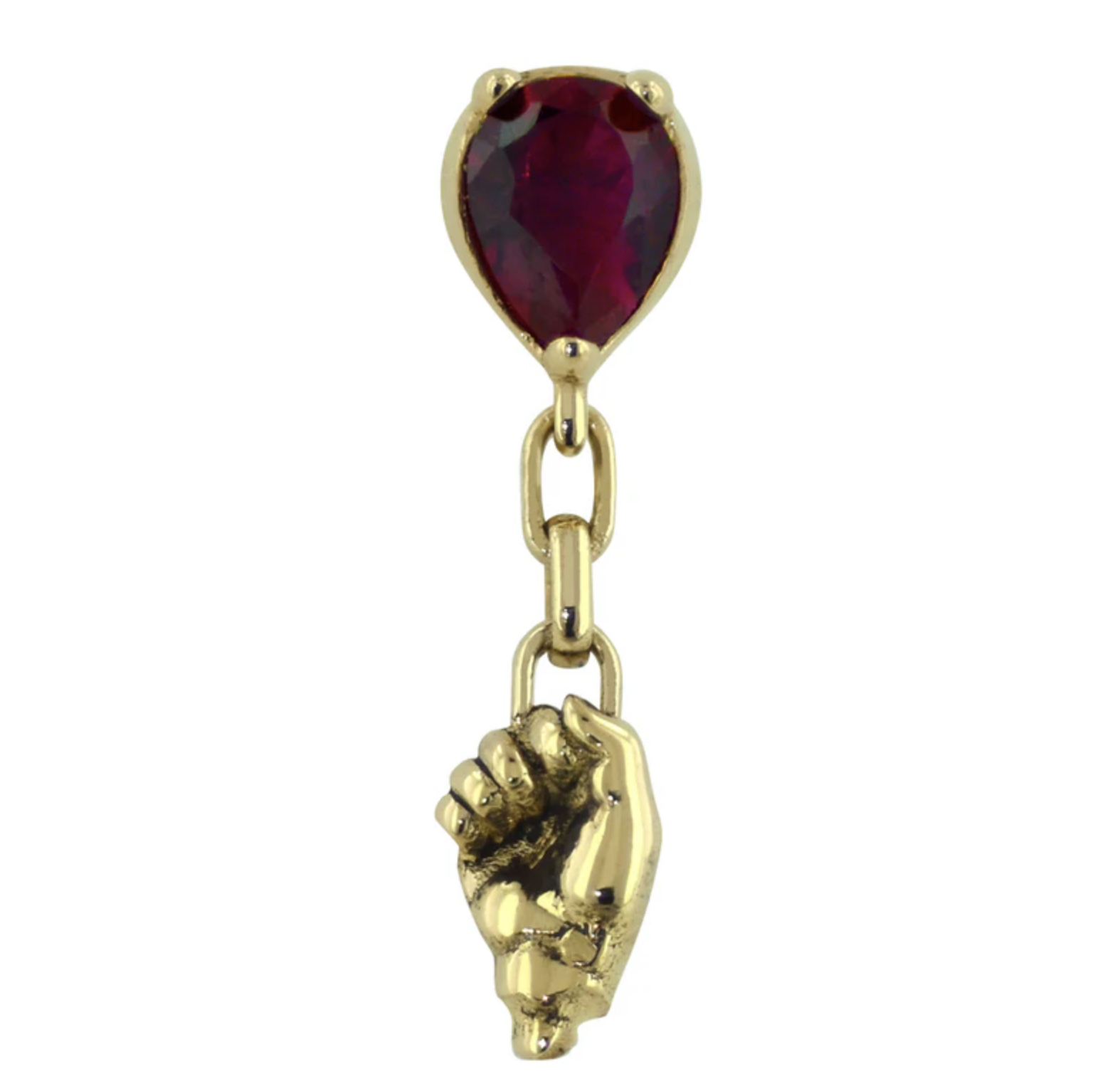 18k Yellow Gold Balloon Red Pear Gem Chain Dangle Threadless End (NeoMetal)