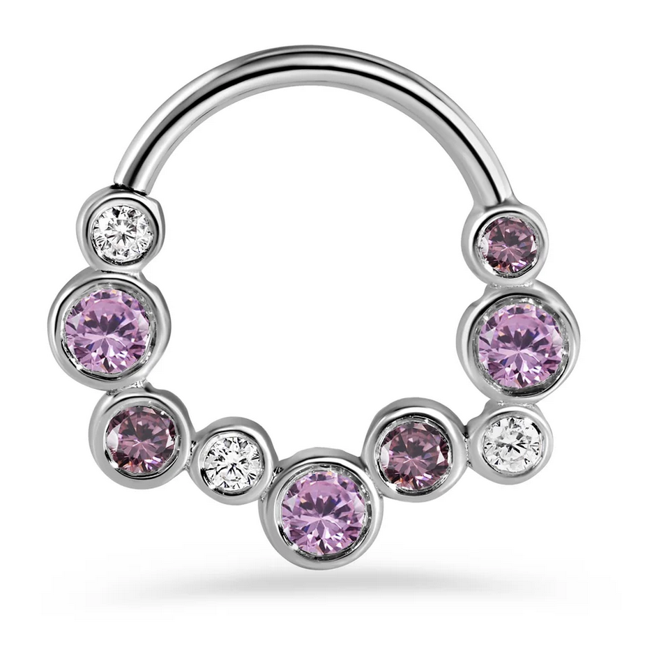 Bubble Bezel 16g 5/16 White Gold Alexandrite Pink CZ Seamless Ring (NorVoch)