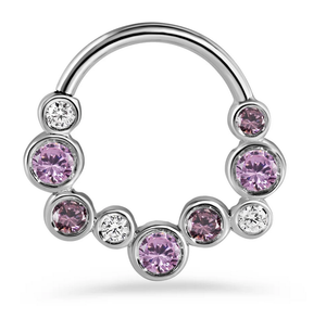 Bubble Bezel 16g 5/16 White Gold Alexandrite Pink CZ Seamless Ring (NorVoch)