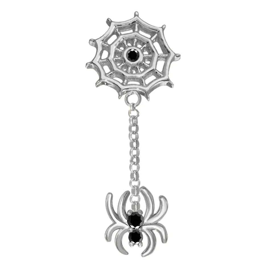 Spider Lace Dangle White Gold Black CZ Threadless End (NorVoch)