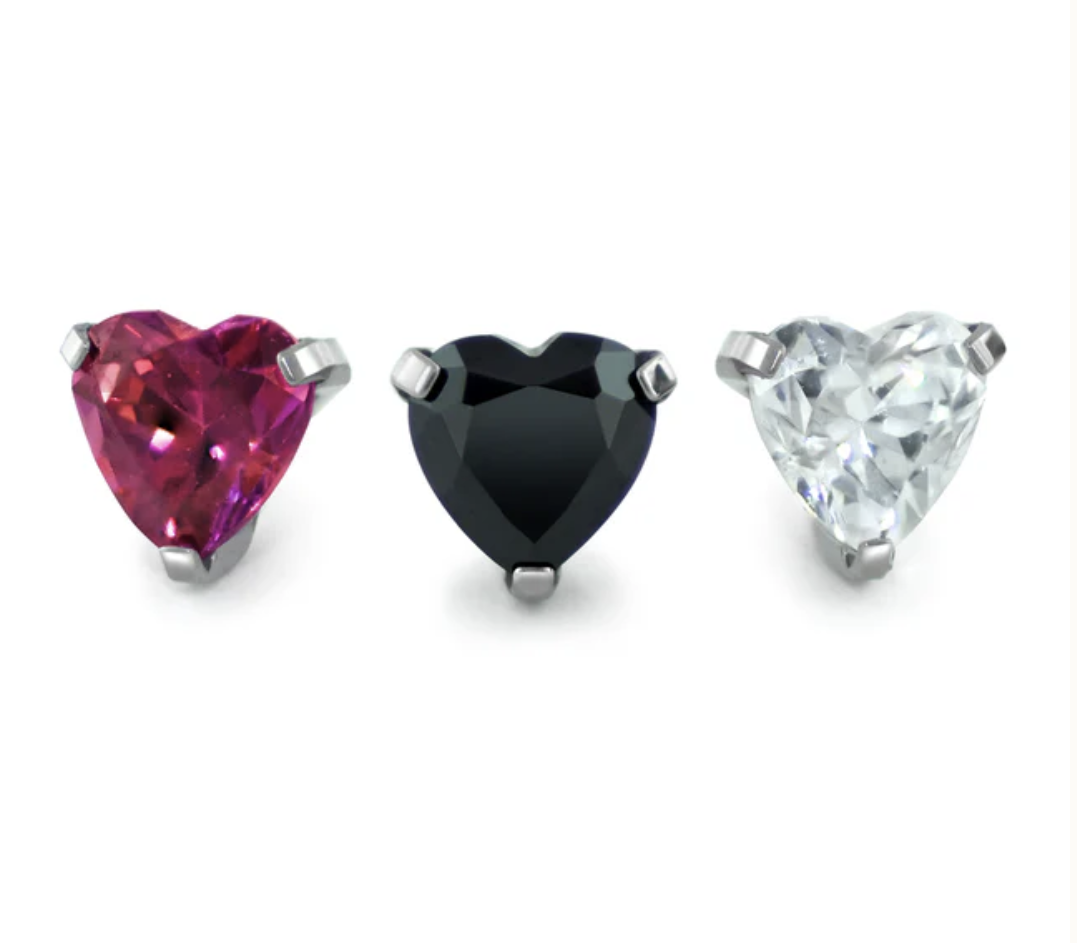 Heart Shaped Gem Threadless Titanium End (NeoMetal)